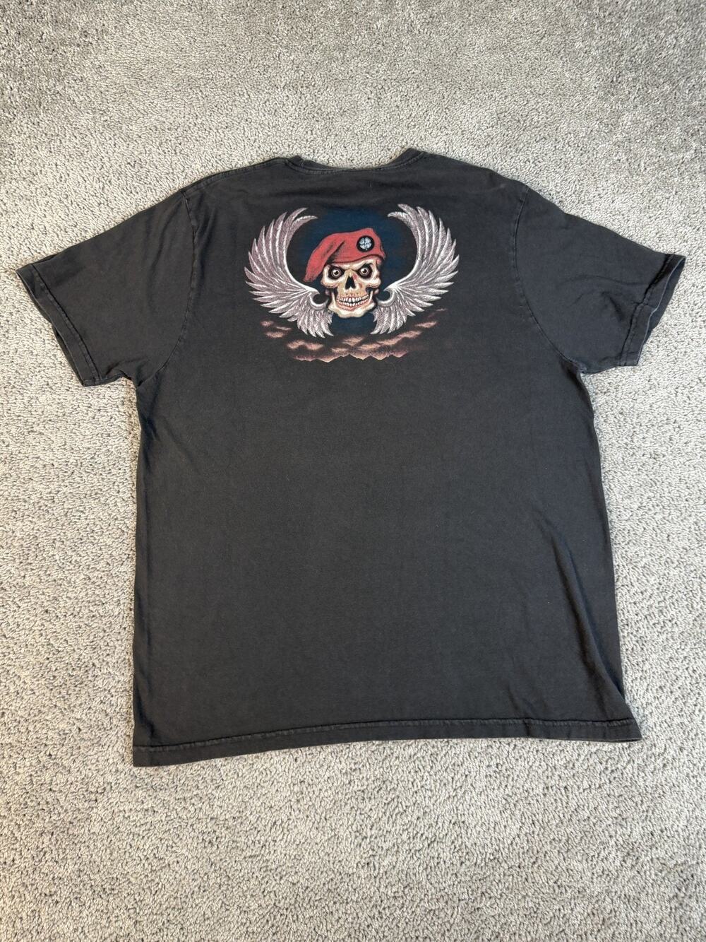 Lucky Brand Shirt Mens L Black Winged Skull Graphic Crew Neck Cotton Classic Fit